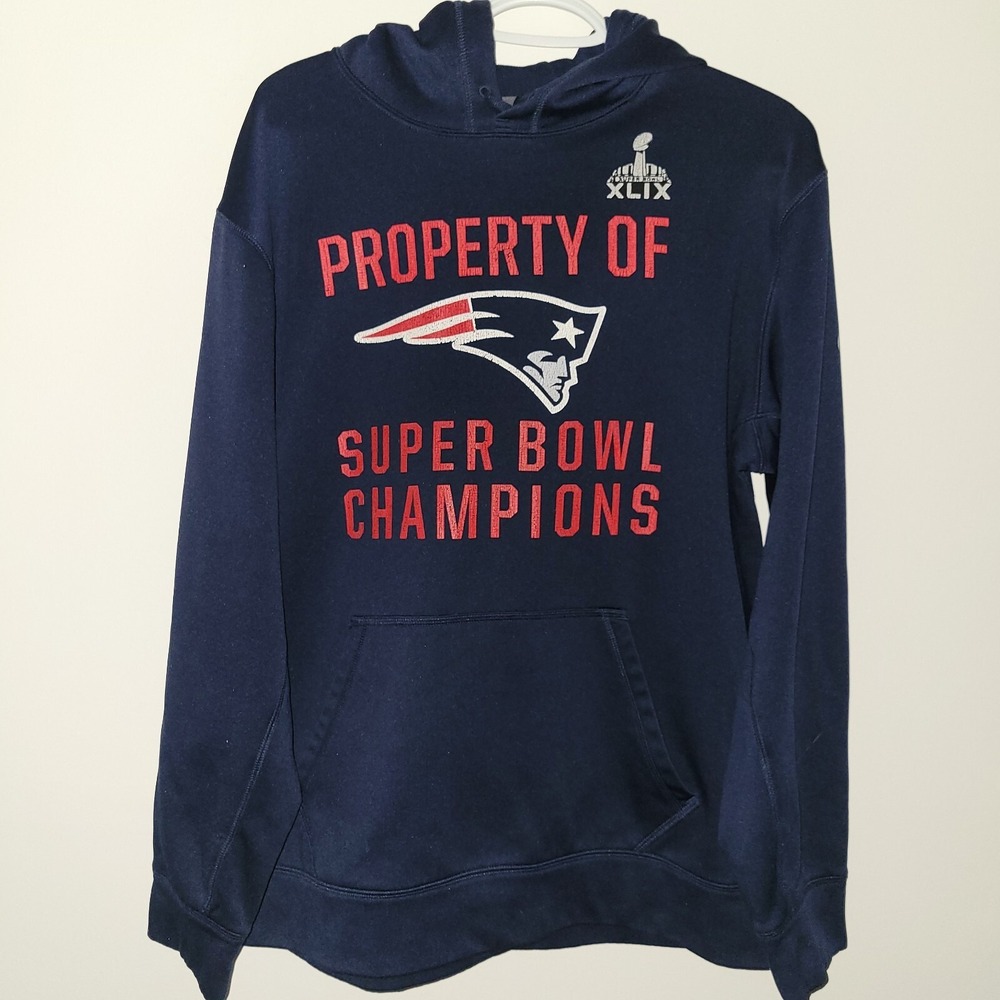 Nike Therma Fit New England Patriots Super Bowl Champions Hoodie Size Large Blue